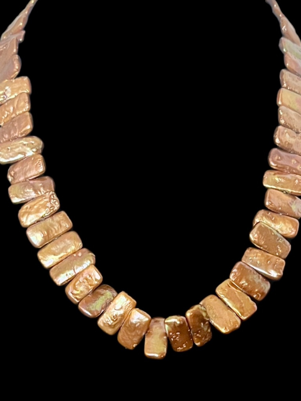 Genuine Cultured Freshwater Biwa-Style Baroque Stick Pearl Necklace Bronze/Pearl